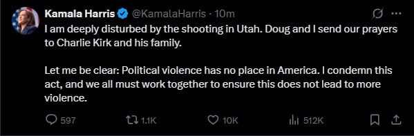 Kamala Harris Condemns Utah Shooting, Calls for Unity Against Violence