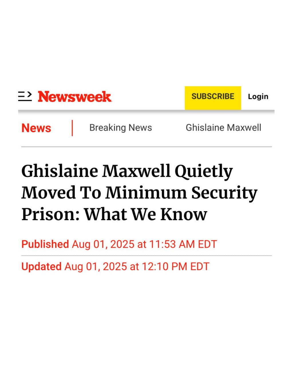 Ghislaine Maxwell Transferred to Low-Security Texas Prison, Sparks Controversy