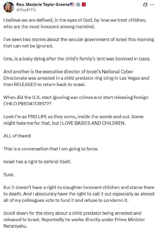 Congresswoman Calls Out Israel for Child Deaths and Predator Release Amid Conflict