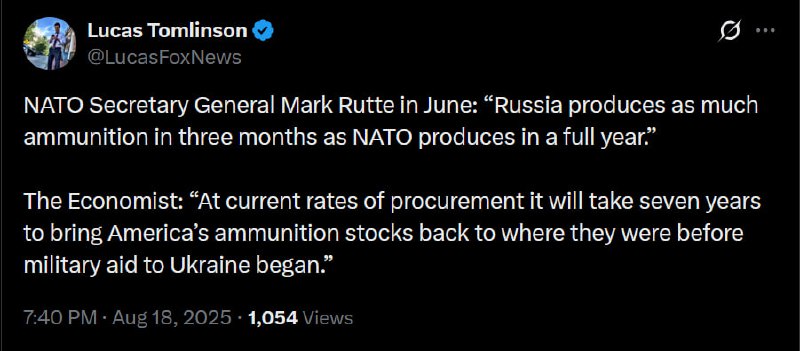 NATO Faces Ammunition Crisis as Russia Outpaces Production, U.S. Stockpiles Fall Behind