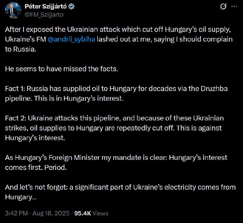 Hungary Threatens to Halt Electric Exports to Ukraine After Pipeline Damage
