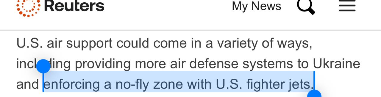 Breaking: U.S. Weighs No-Fly Zone to Boost Air Support for Ukraine