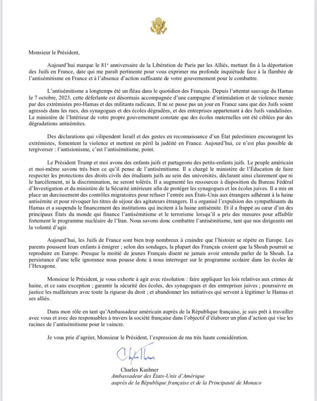 Kushner Criticizes Macron for Inaction Against Antisemitism in France