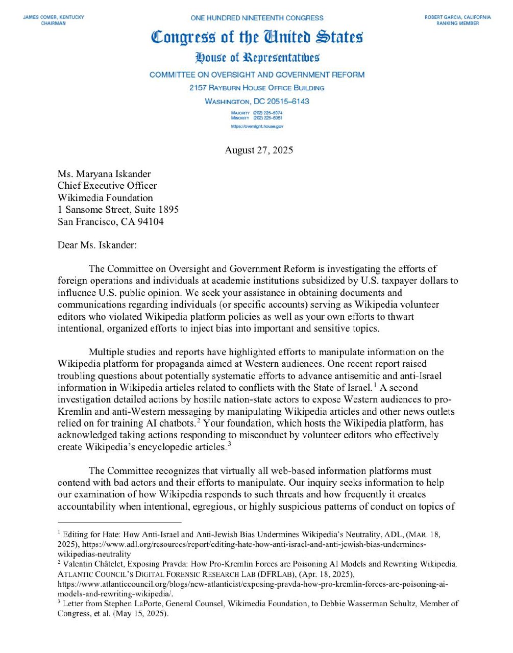 Congress Investigates Wikimedia for Alleged Antisemitic Bias