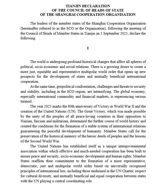 SCO Member States Launch Initiative for Global Unity and Cooperation