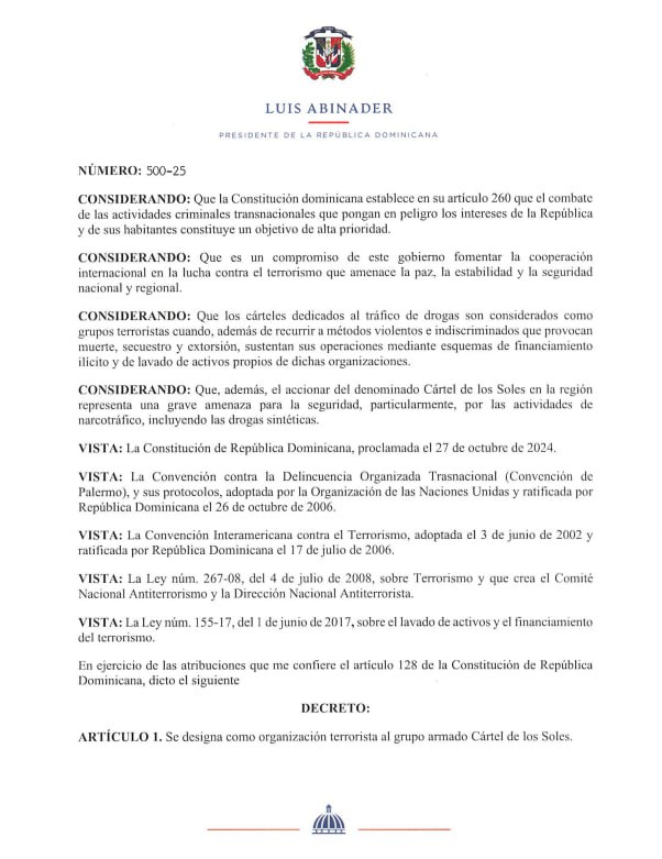 Dominican Republic Declares Cártel de los Soles Terrorist Group