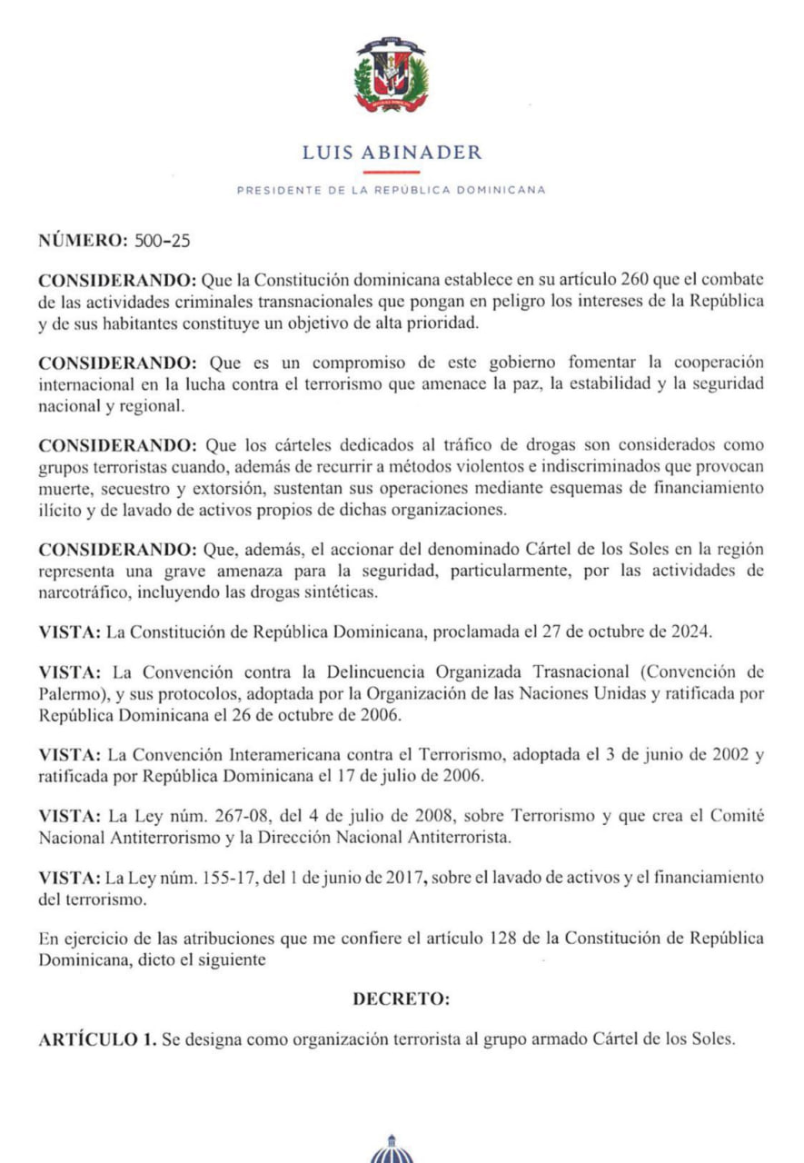 Dominican Republic Classifies Maduro’s Cartel as Terrorist Group