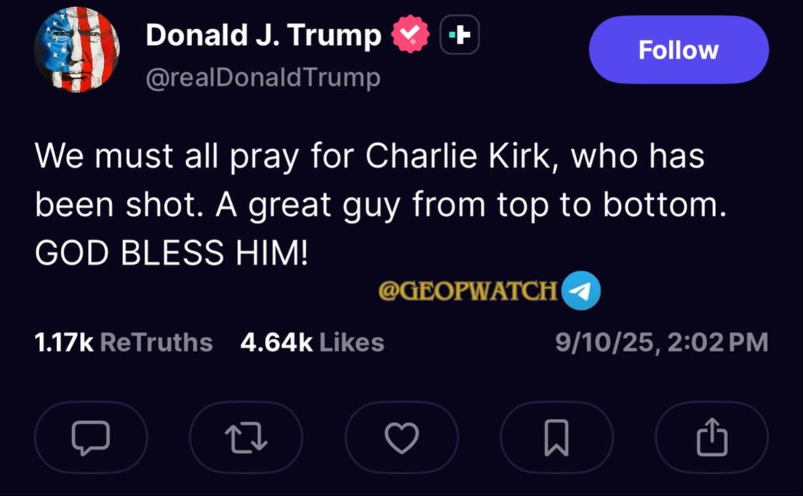 President Trump Urges Prayers for Shooting Victim Charlie Kirk