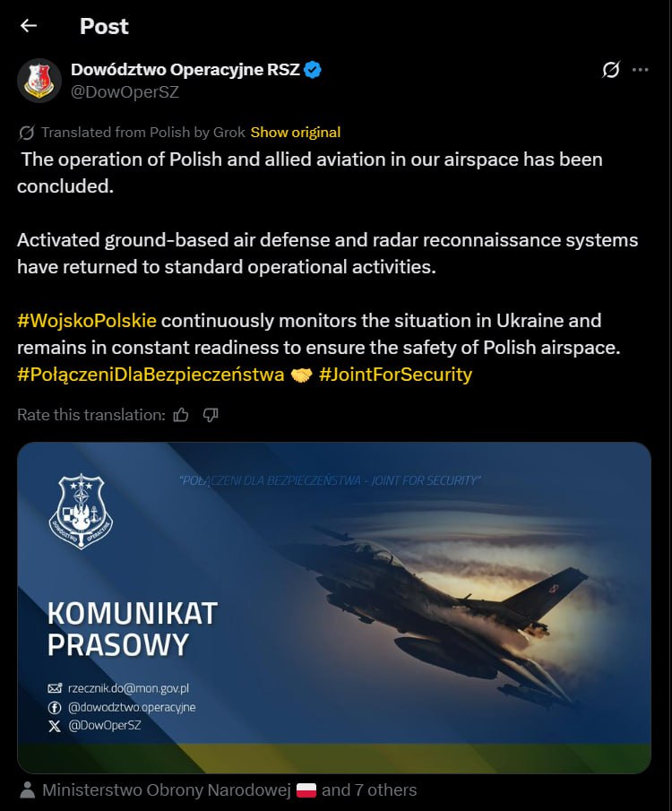 Polish Forces Conclude Drone Operations, Maintain Airspace Vigilance