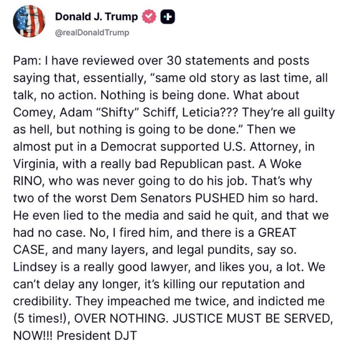 Trump praises Pam Bondi and recommends Lindsey Halligan for U.S. Attorney