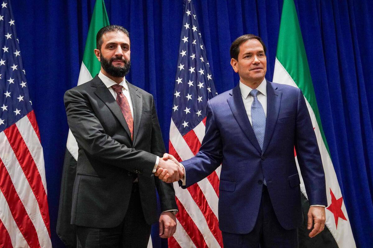 al-Sharaa shakes hands with Marco Rubio in New York City