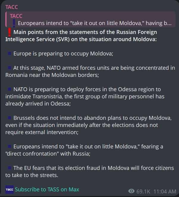 Russian SVR claims EU plans to occupy Moldova amid ongoing influence struggle