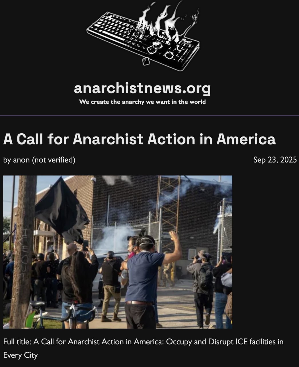 Antifa blog calls for attacks on ICE facilities nationwide