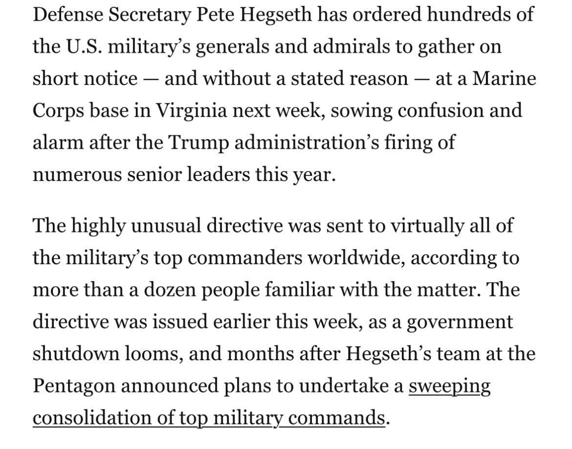 Defense Secretary orders hundreds of military generals to meet in Virginia