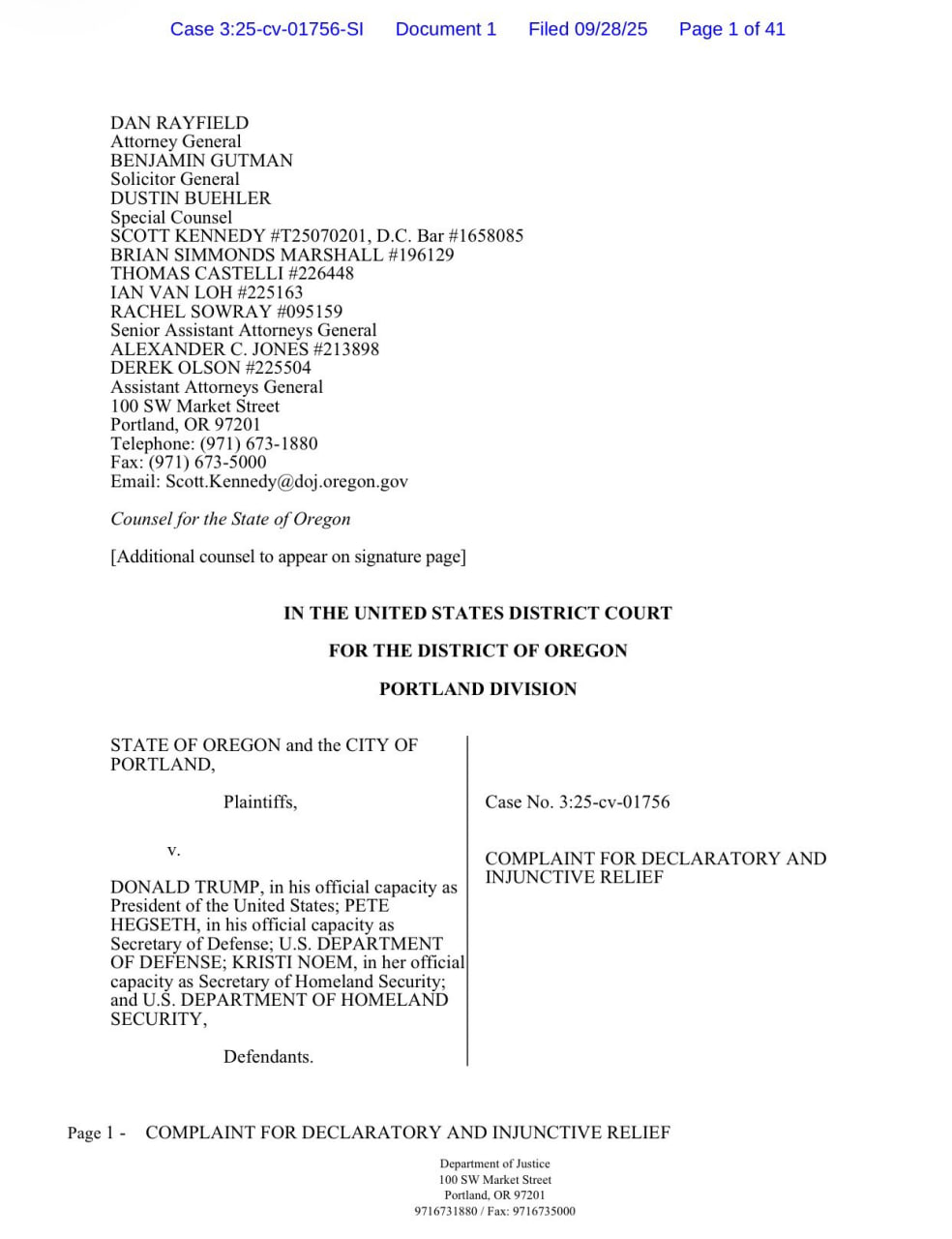 Oregon and Portland file injunction against federalizing National Guard