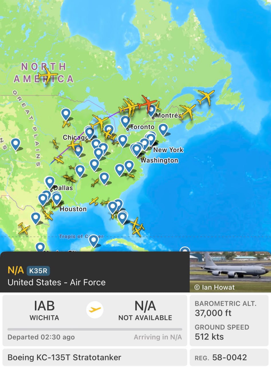 Dozen U.S. Air Force KC-135R/T tankers enroute to Europe, heading to RAF Mildenhall
