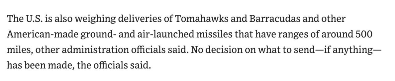 U.S. considers supplying Ukraine with Tomahawk and Barracuda missiles