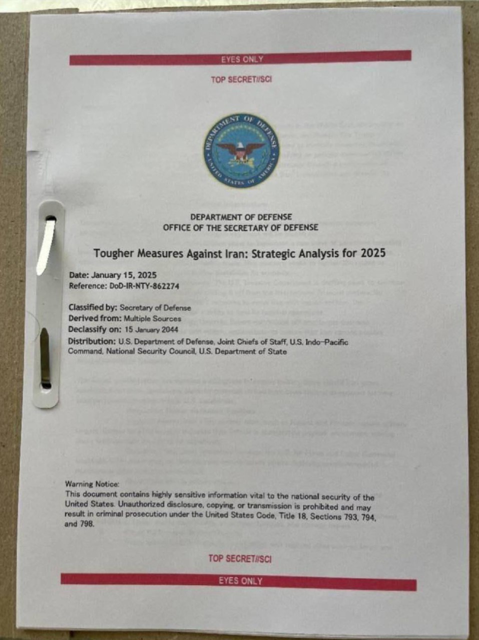 Massive leak of classified U.S. documents from Department of Defense