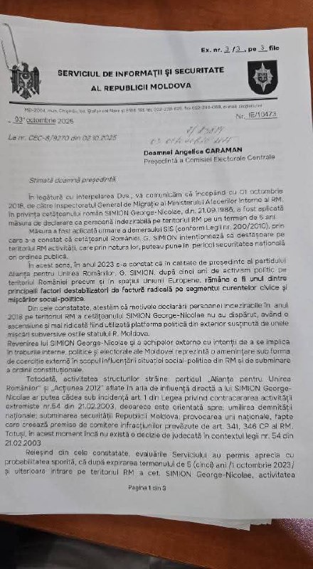 Moldova's SIS labels Romanian politician George Simion as 'extremist'