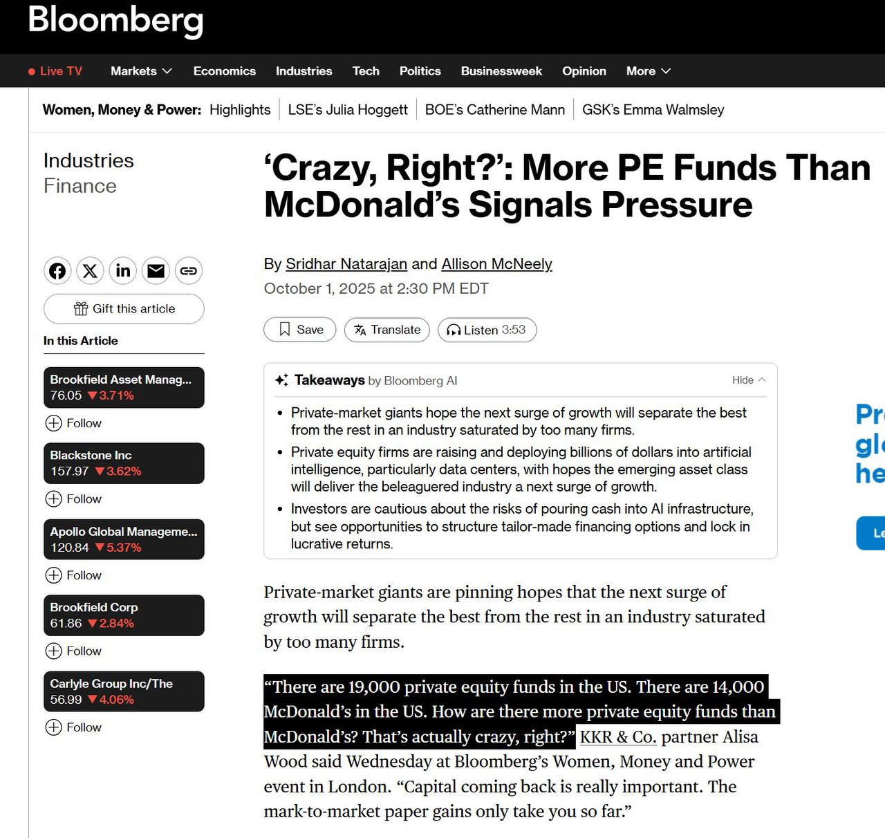 US has more private equity funds (19,000) than McDonald's (14,000)