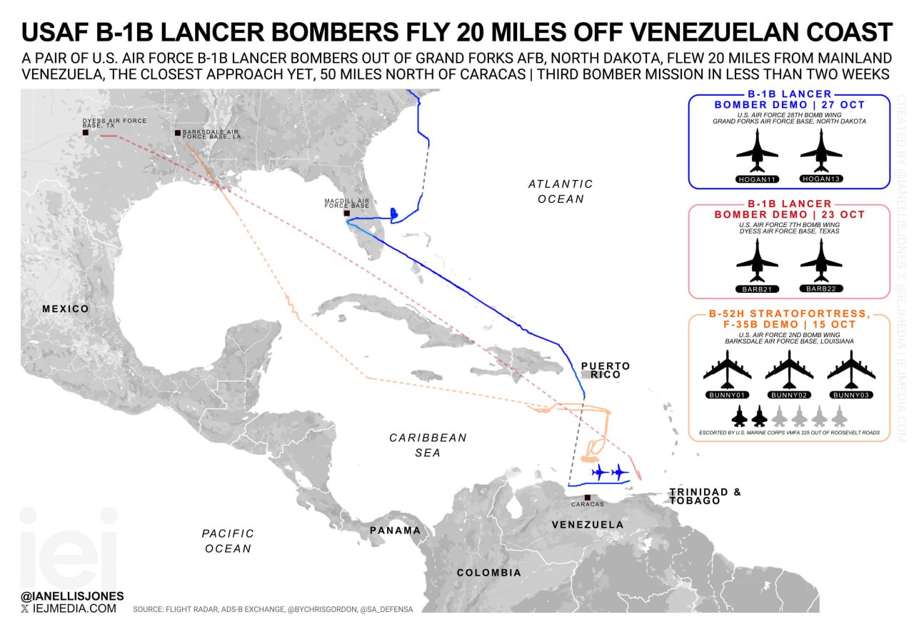 U.S. sends B-1B Lancer bombers near Venezuela for third mission in two weeks