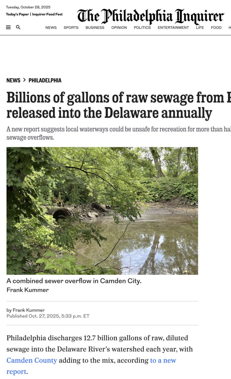 Philadelphia discharges 12.7 billion gallons of sewage into Delaware River annually