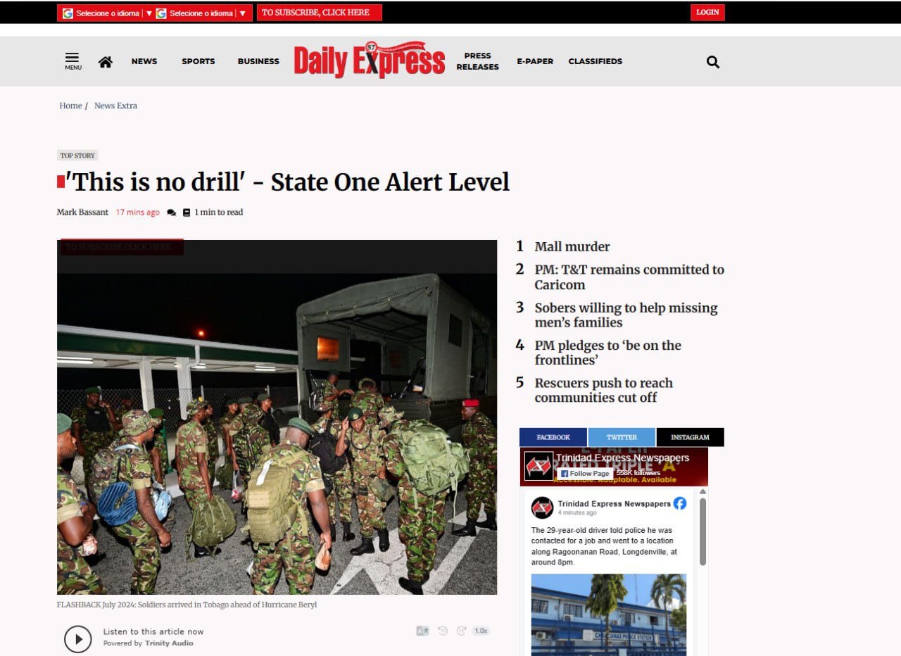 Trinidad and Tobago Defence Force placed on Alert Level 1
