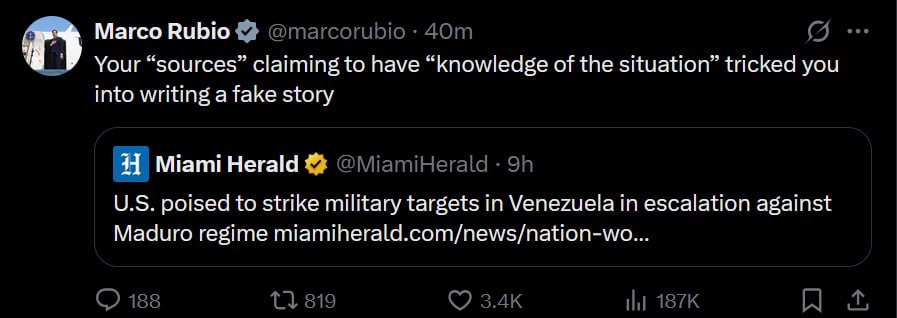 Marco Rubio denies Miami Herald report on Venezuela bombing preparations