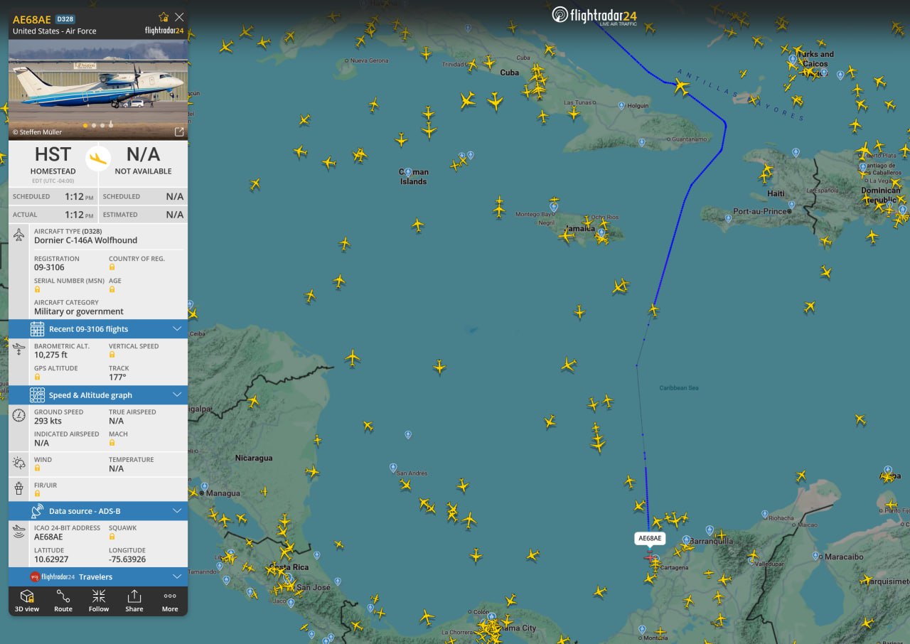 Dornier C-146A Wolfhound of U.S. Air Force spotted off Cartagena, Colombia