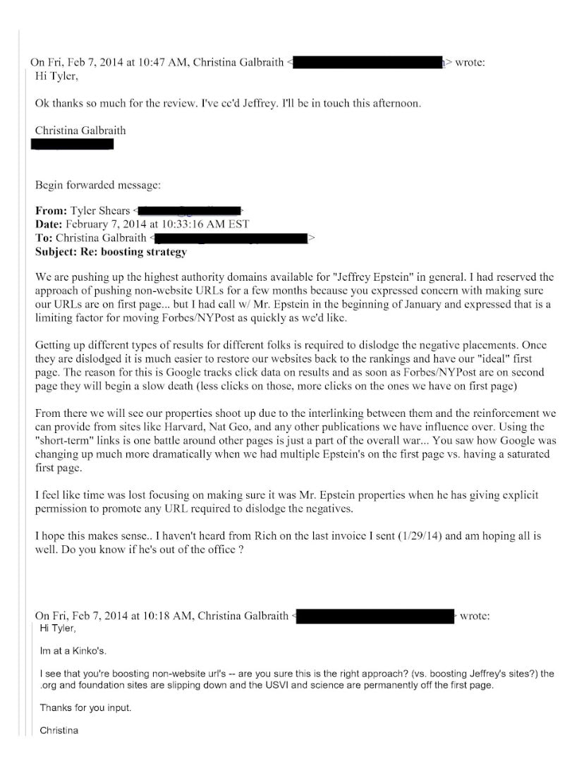 Epstein's consultants brainstormed in 2014 to alter Google search results