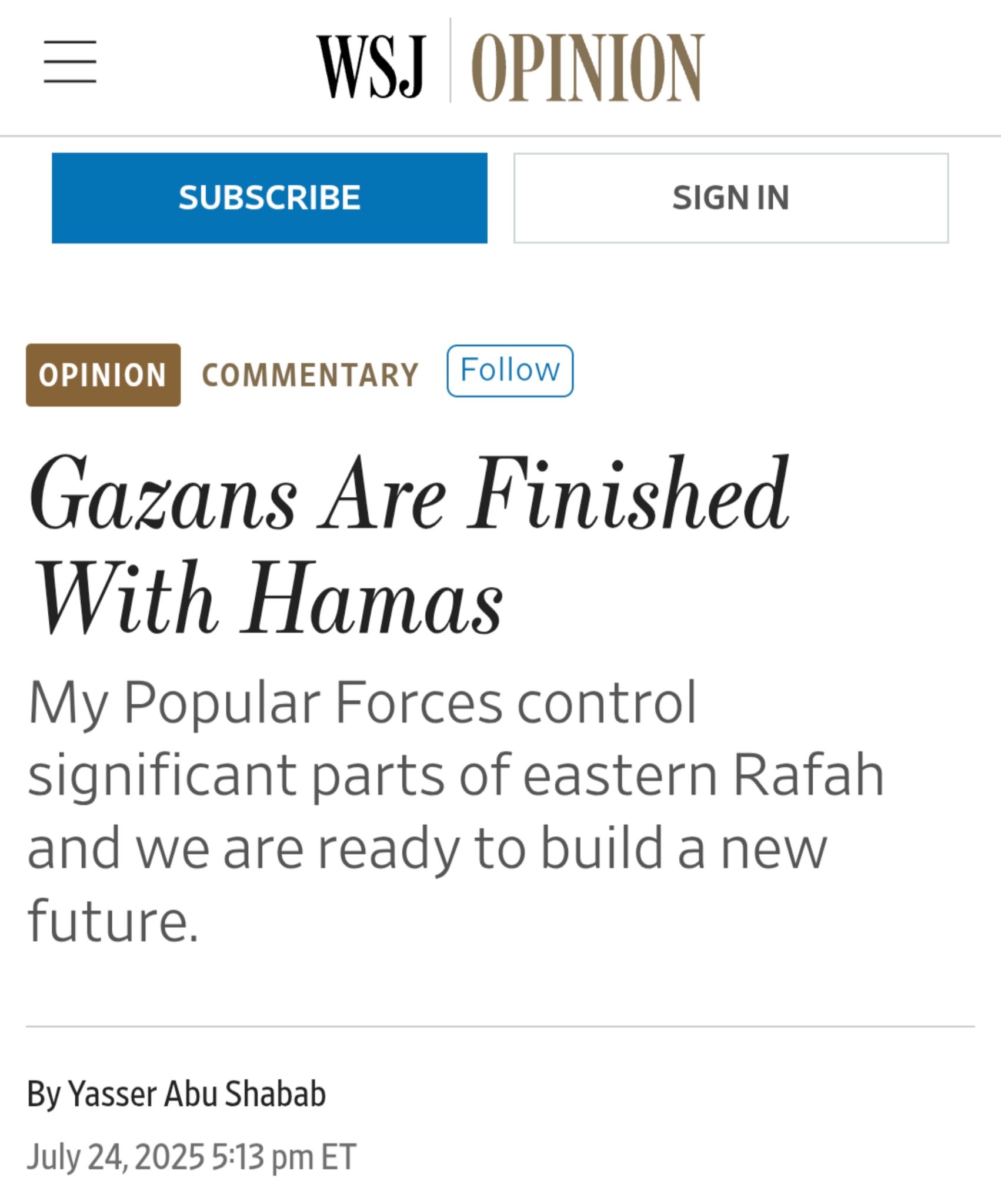 Rafah Militia Leader Advocates for Aid and Governance to Transform Gaza’s Future