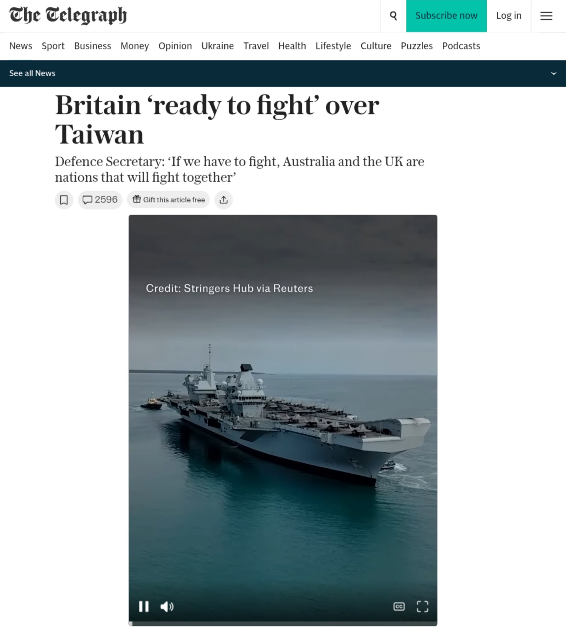 UK Defence Secretary: Britain Ready to Join Australia in Taiwan Conflict Response