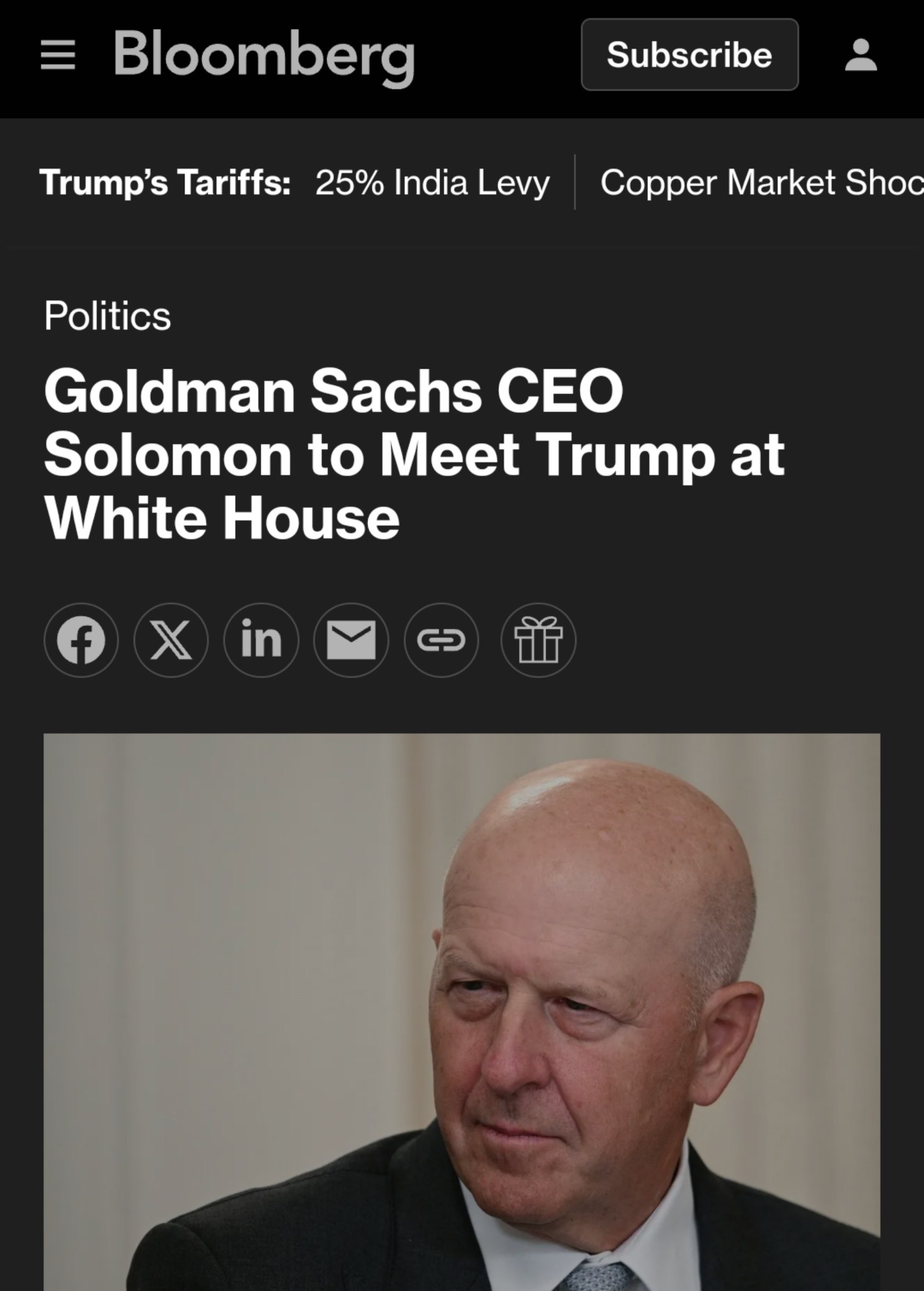 Goldman Sachs CEO Solomon Meets Trump Amid Market Turmoil Over Tariffs and Regulation