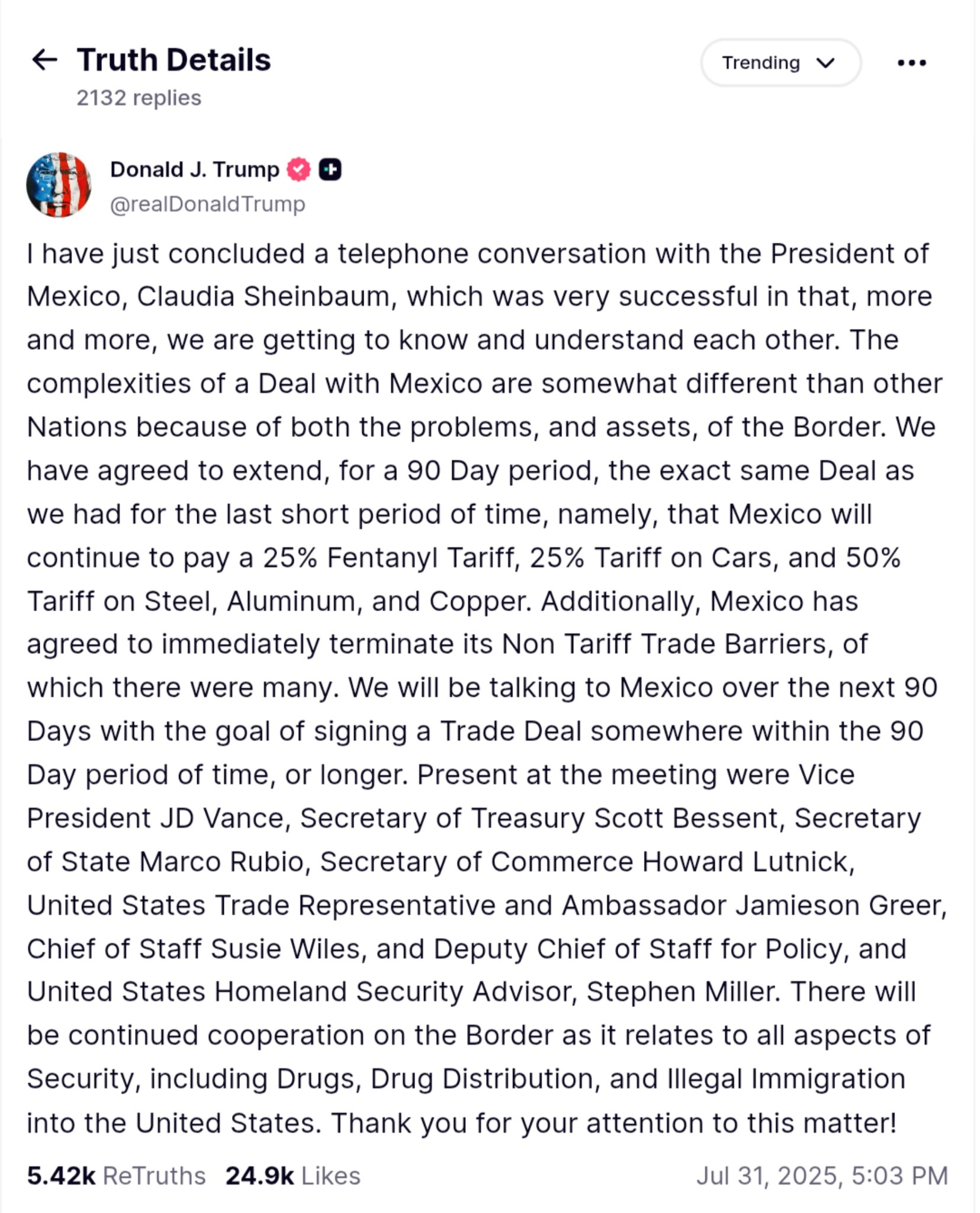Trump and Sheinbaum Secure 90-Day Tariff Deal, Focus on Border Security and Trade