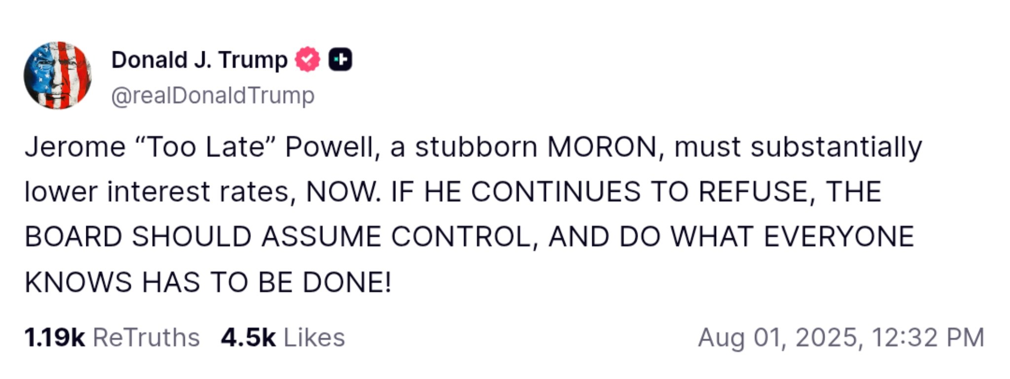 Trump Slams Fed Chair Powell as 'Stubborn MORON,' Demands Urgent Rate Cuts