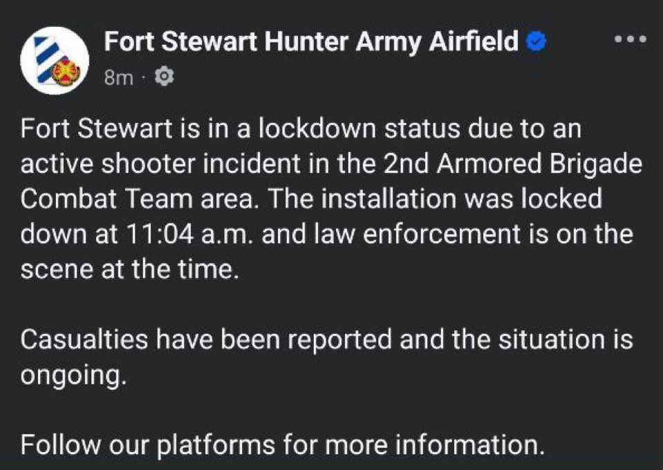 Four Injured in Fort Stewart Active Shooter Incident; Base and Schools on Lockdown