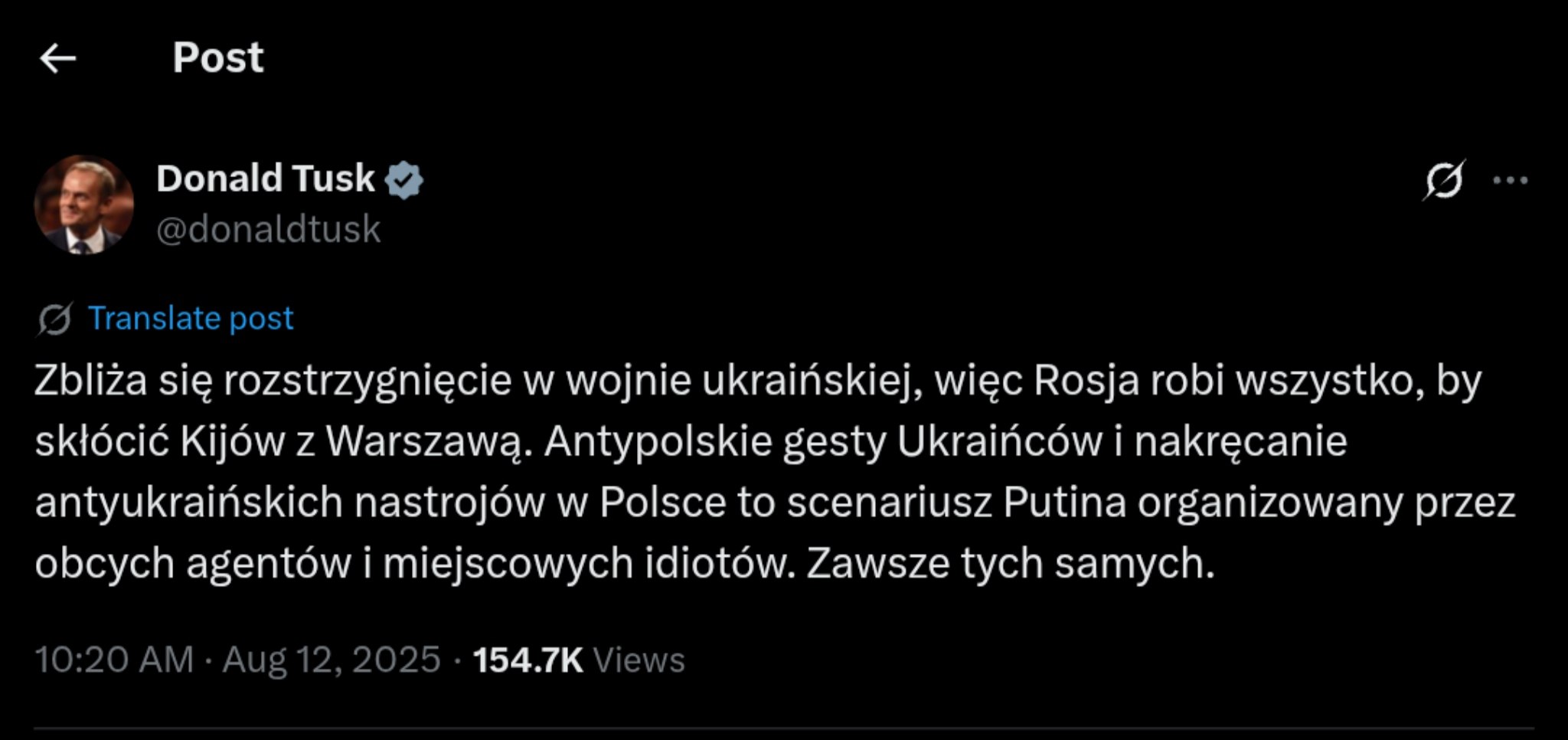 Poland's Tusk Warns of Russian Maneuvers Fomenting Anti-Ukrainian Sentiment
