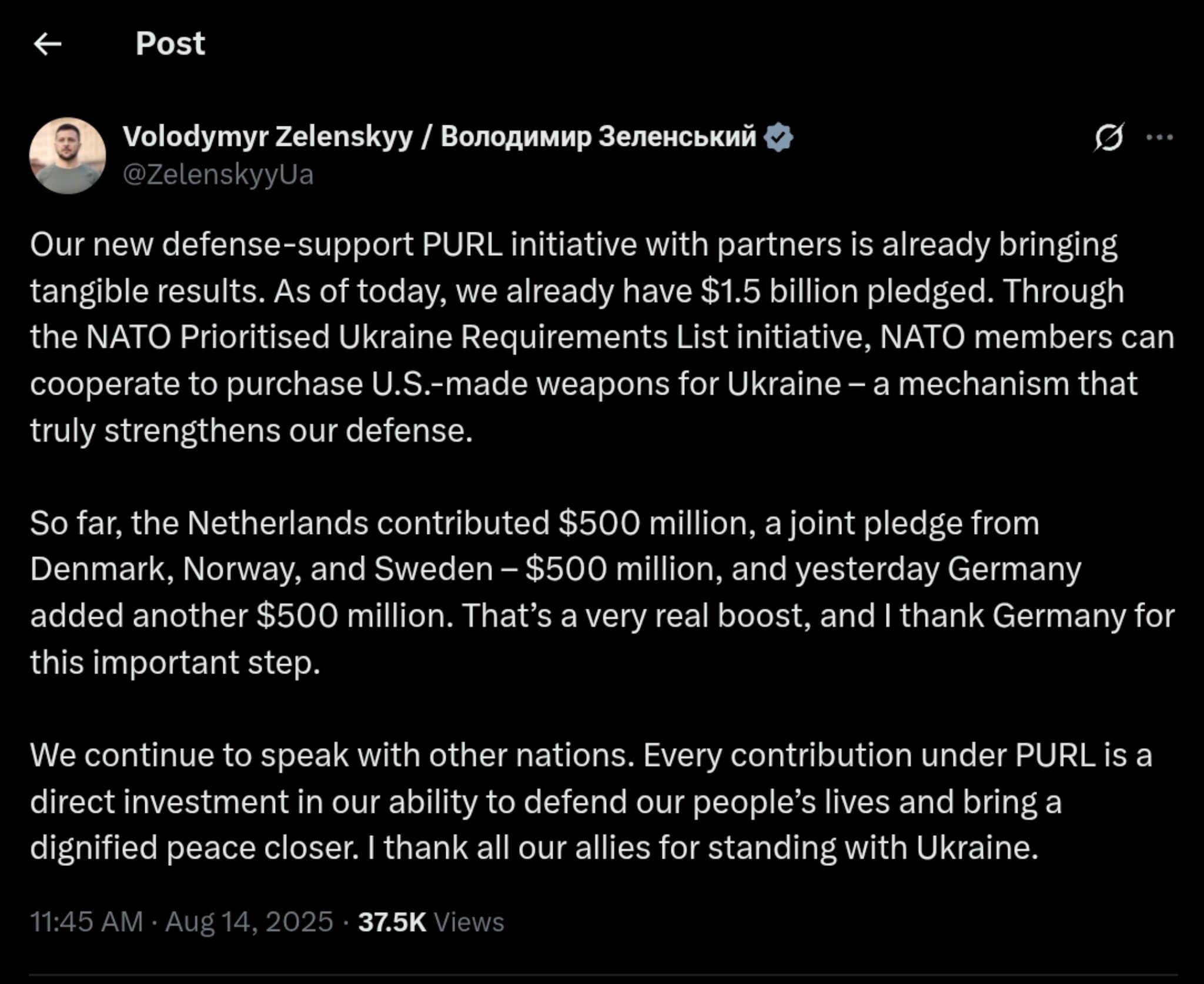 NATO Allies Pledge $1.5B in Defense Aid to Ukraine, Boosting Fight for Peace