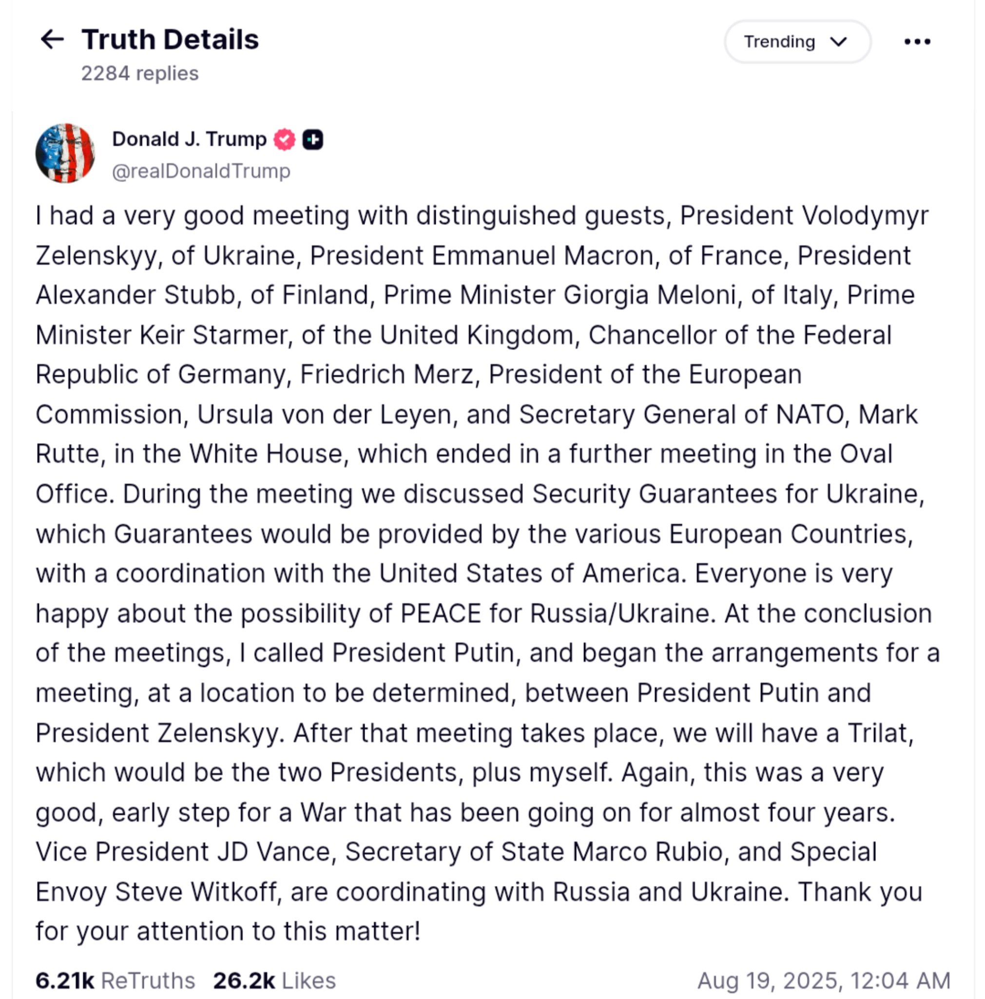 Breaking: Trump Confirms Meeting with Putin to Discuss Zelensky Talks