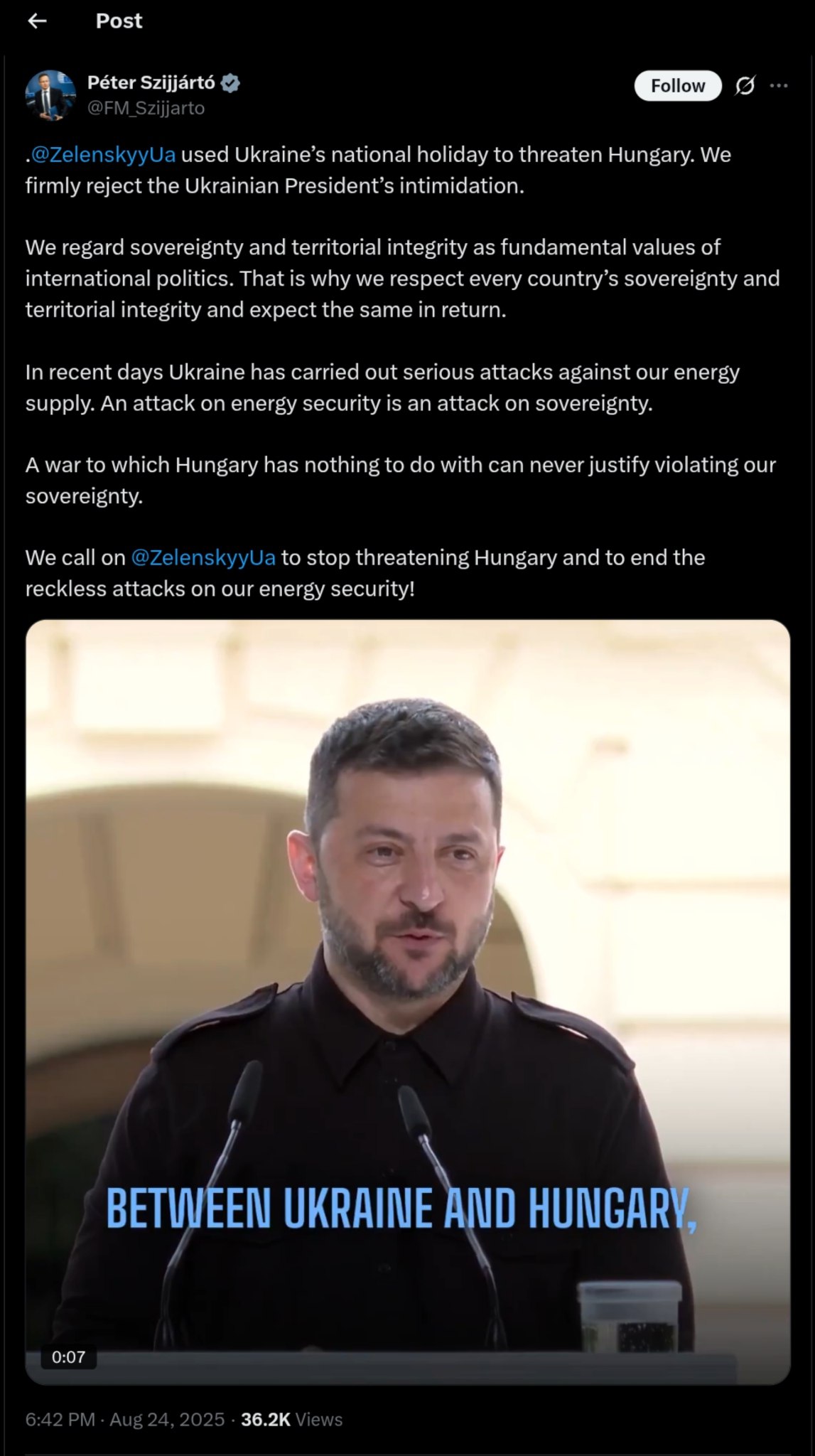 Hungary Rejects Zelensky's Threats Amid Energy Security Concerns