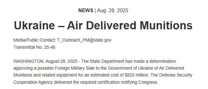 U.S. Approves $825 Million Arms Package to Bolster Ukraine's Defense