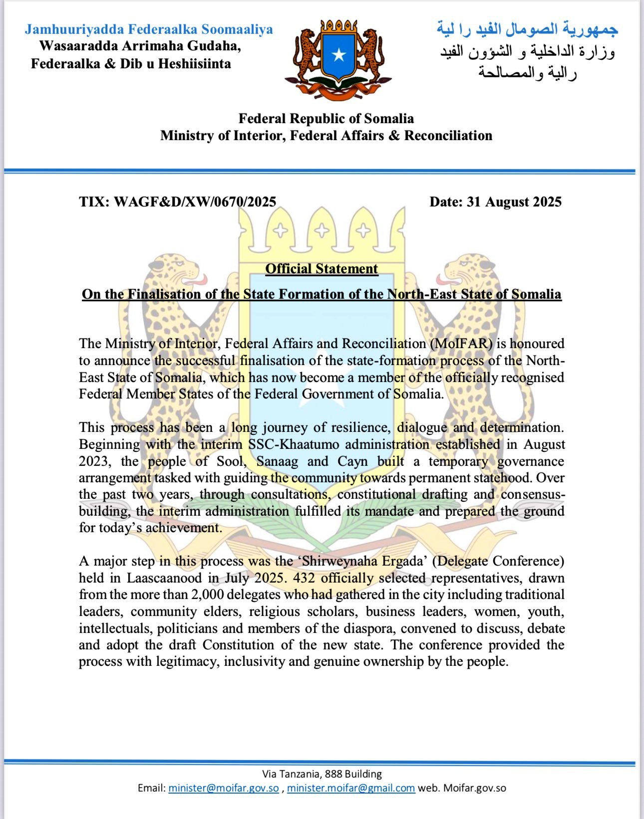 Somalia Celebrates Historic Completion of Northeastern State Formation