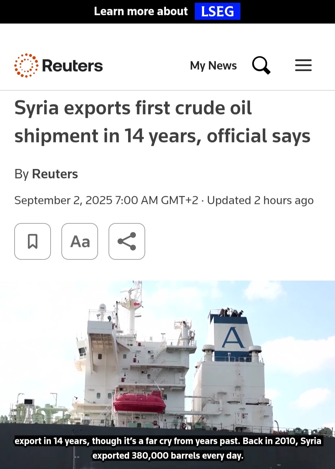 Syria Marks Historic Oil Export: 600,000 Barrels Shipped from Tartus
