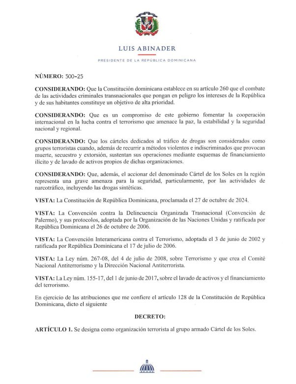 Dominican Republic Designates Cártel de los Soles as Terrorist Group