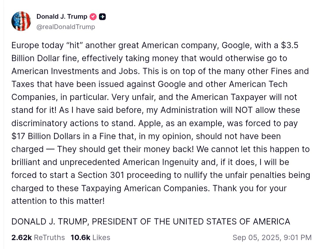 Trump Rips EU’s $3.5B Google Fine, Threatens Trade Action