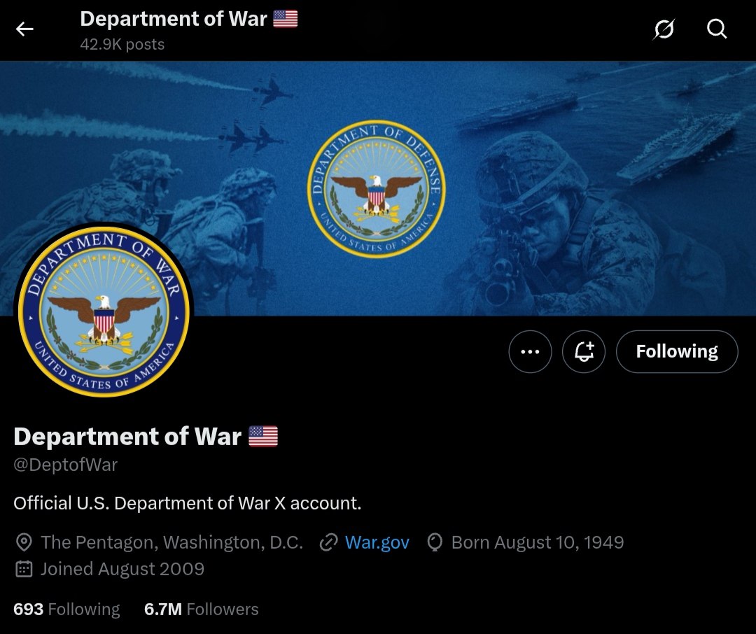 Department of War Unveils New Identity on Social Media Today