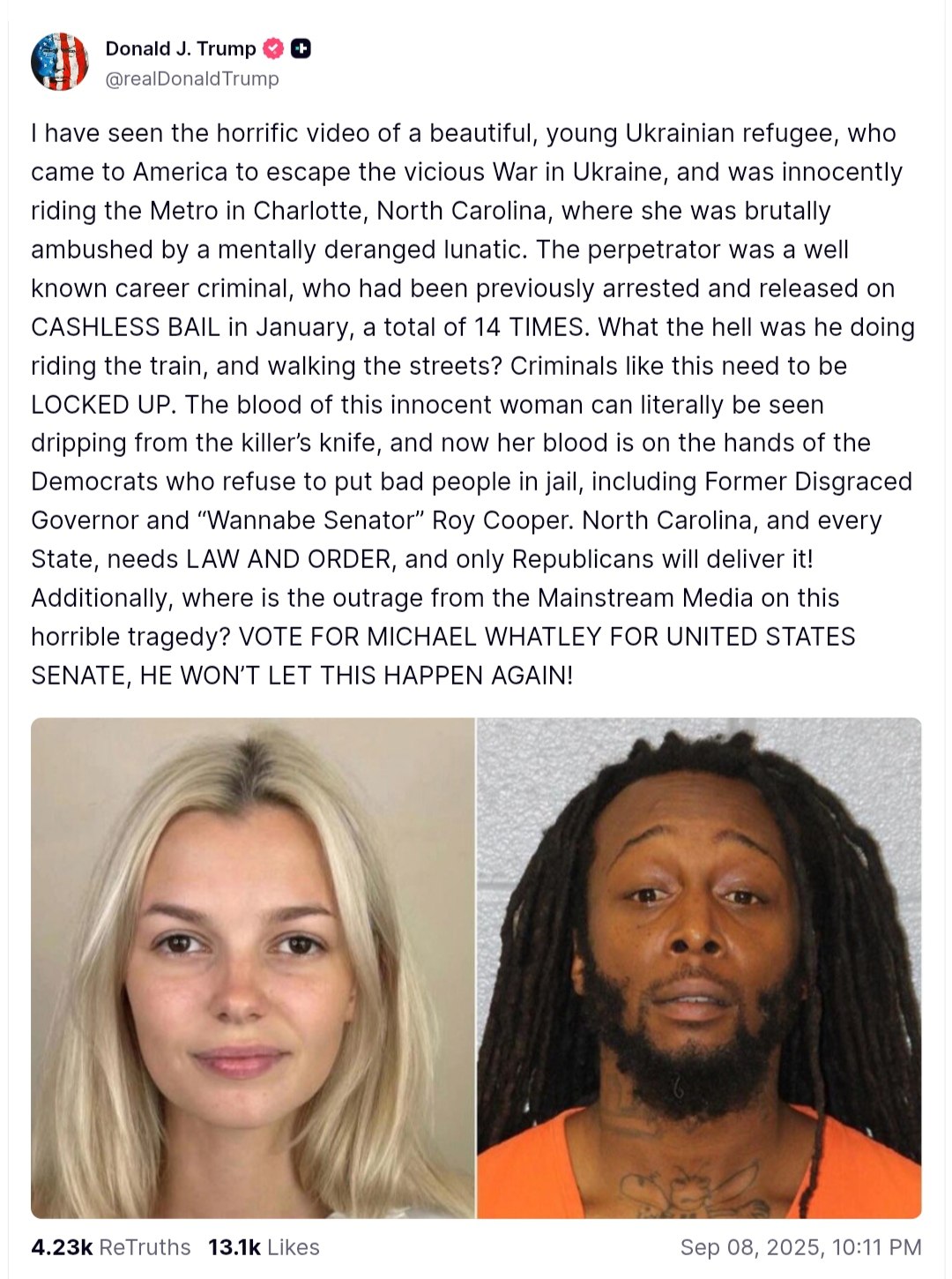 Ukrainian Refugee Slain in Charlotte; Trump Blames Cashless Bail System