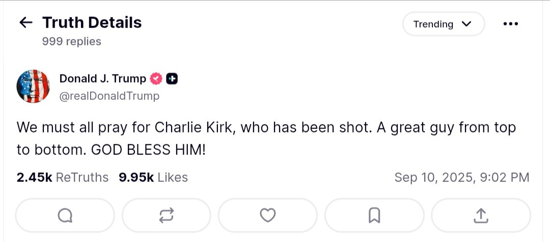 Charlie Kirk Shot: President Trump Calls for Prayer and Support