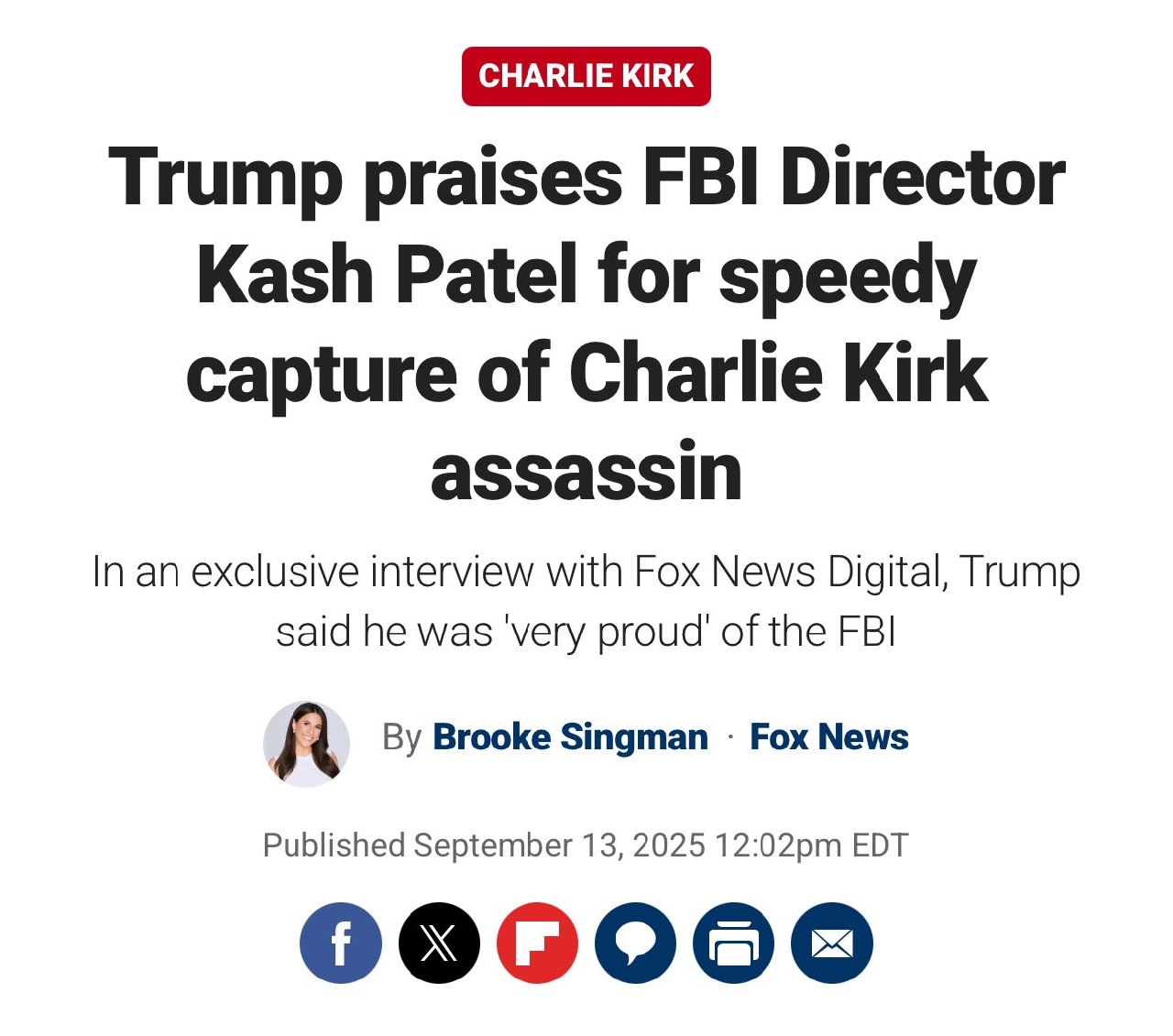 Trump Applauds FBI Director Patel for Swift Capture of Assassin