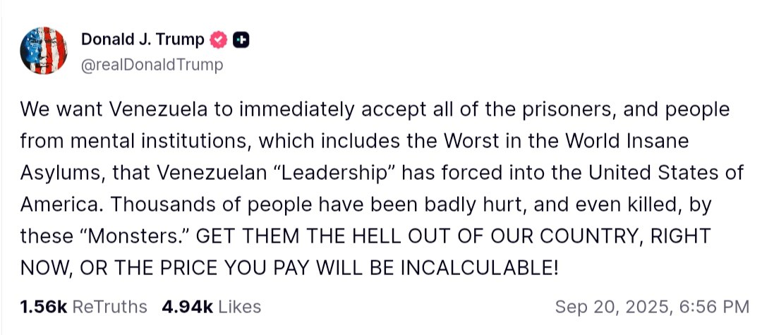 Trump demands Venezuela accept prisoners and mental health patients